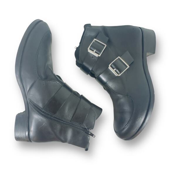 Top Shop Moto Bootie Black Leather Silver Buckle Made In Spain Buckle Ankle 7 - Picture 5 of 9